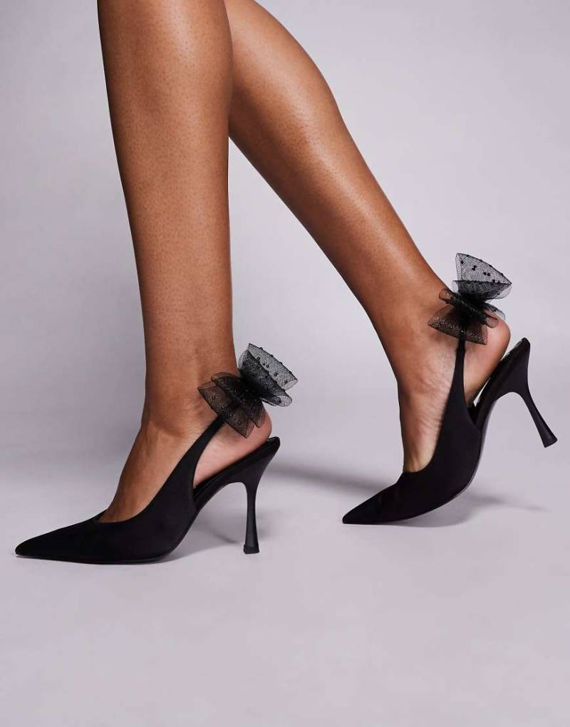 ASOS DESIGN - Pansy - High Heels in Schwarz mit Schleifendetail aus Netzstoff von ASOS DESIGN
