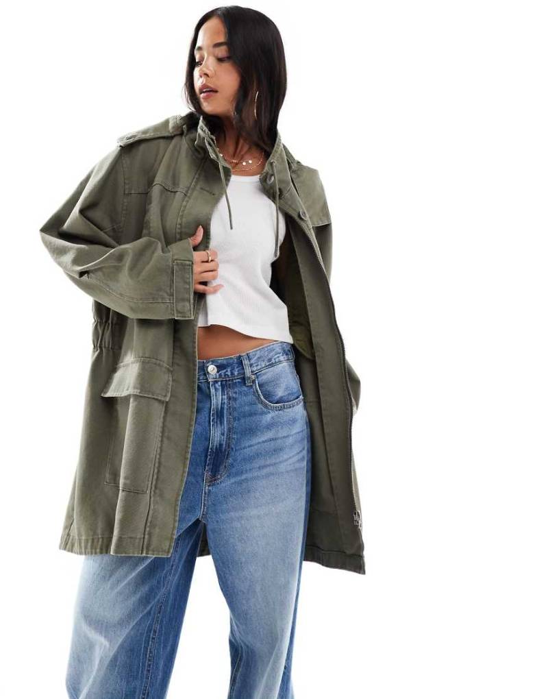 ASOS DESIGN - Parka aus Baumwoll-Canvas in Khaki mit Kapuze-Grün von ASOS DESIGN