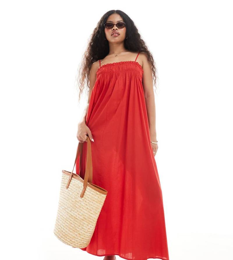 ASOS DESIGN Petite - Ausgestelltes Maxi-Strandkleid in Rot von ASOS DESIGN