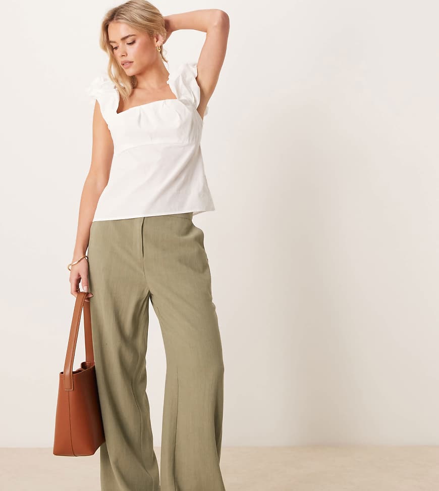ASOS DESIGN Petite - Hose in Khaki mit Leinenanteil und lockerem, geradem Schnitt-Grün von ASOS Petite