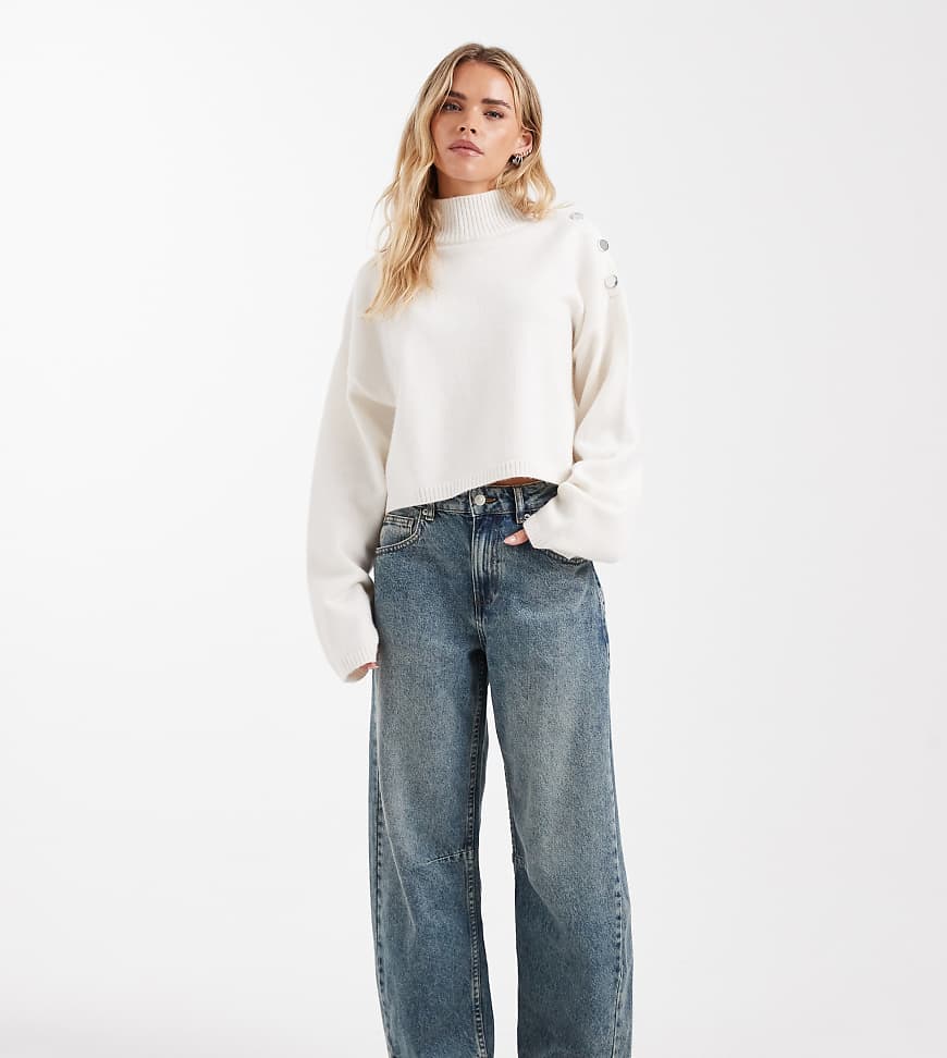 ASOS DESIGN Petite - Knöchellange Jeans in dunkler Vintage-Waschung mit abgerundetem Beinschnitt und verstellbarer Taille-Blau von ASOS Petite