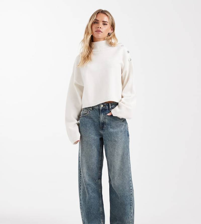ASOS DESIGN Petite - Knöchellange Jeans in dunkler Vintage-Waschung mit abgerundetem Beinschnitt und verstellbarer Taille-Blau von ASOS Petite