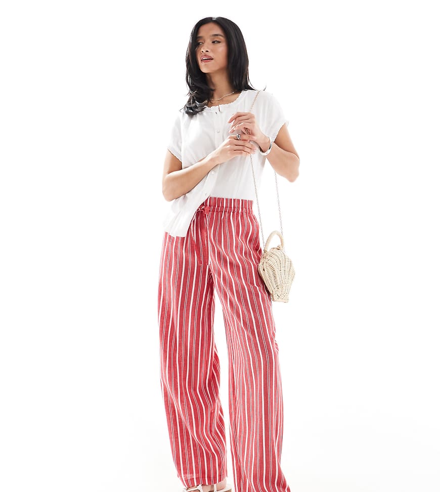 ASOS DESIGN Petite - Pull-on-Hose in Rot mit Streifen in Leinenoptik-Bunt von ASOS Petite