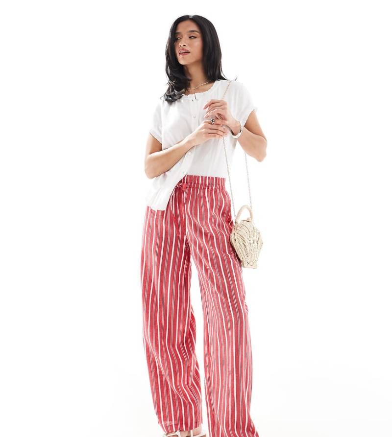 ASOS DESIGN Petite - Pull-on-Hose in Rot mit Streifen in Leinenoptik-Bunt von ASOS Petite