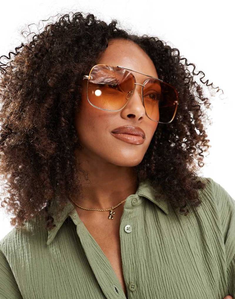 ASOS DESIGN - Piloten-Sonnenbrille aus Metall mit Gläsern in Braun-Goldfarben von ASOS DESIGN