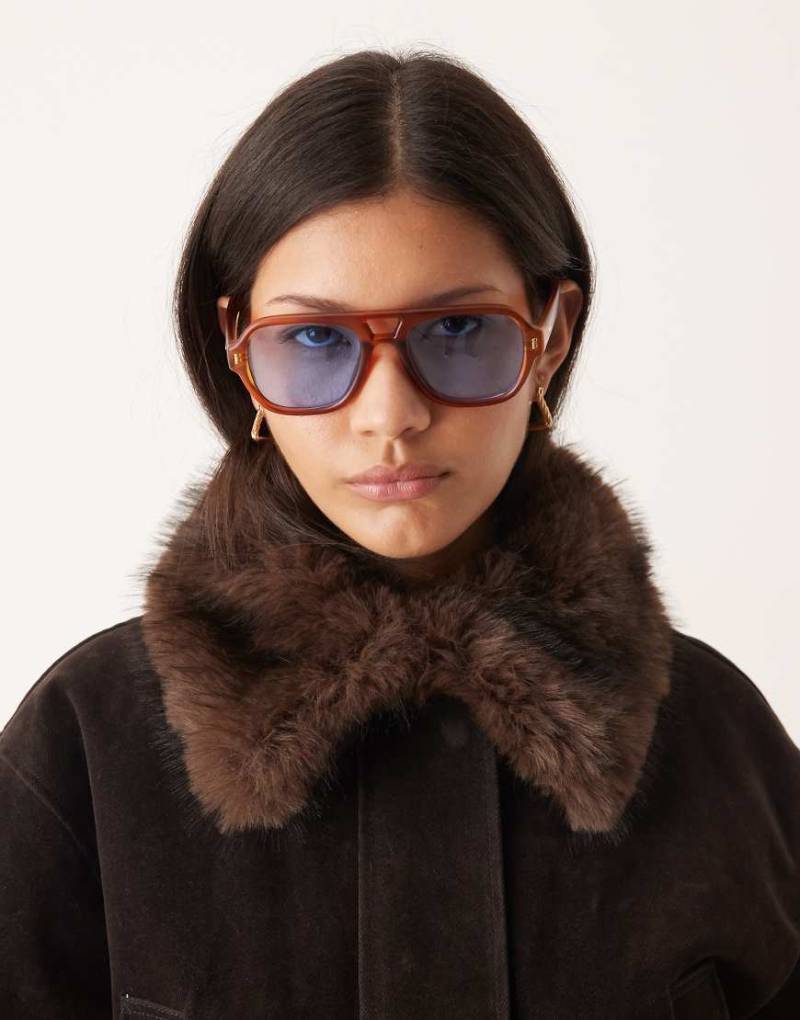 ASOS DESIGN - Piloten-Sonnenbrille in Schildpattoptik mit blauen Gläsern-Brown von ASOS DESIGN