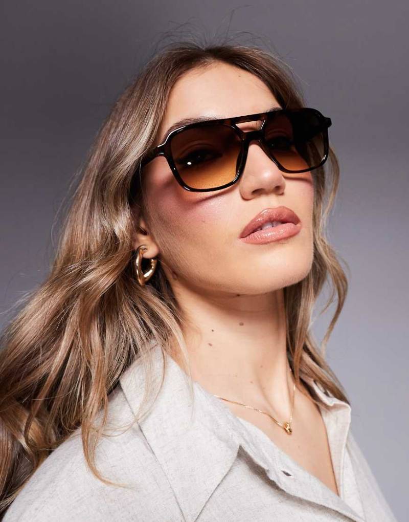 ASOS DESIGN - Piloten-Sonnenbrille mit Rahmen in Schildpatt-Optik-Braun von ASOS DESIGN