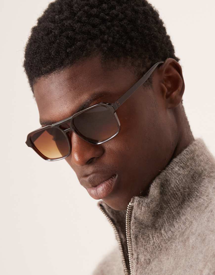 ASOS DESIGN - Piloten-Sonnenbrille mit braunem Gestell und Gläsern in Braun mit Farbverlauf-Brown von ASOS DESIGN