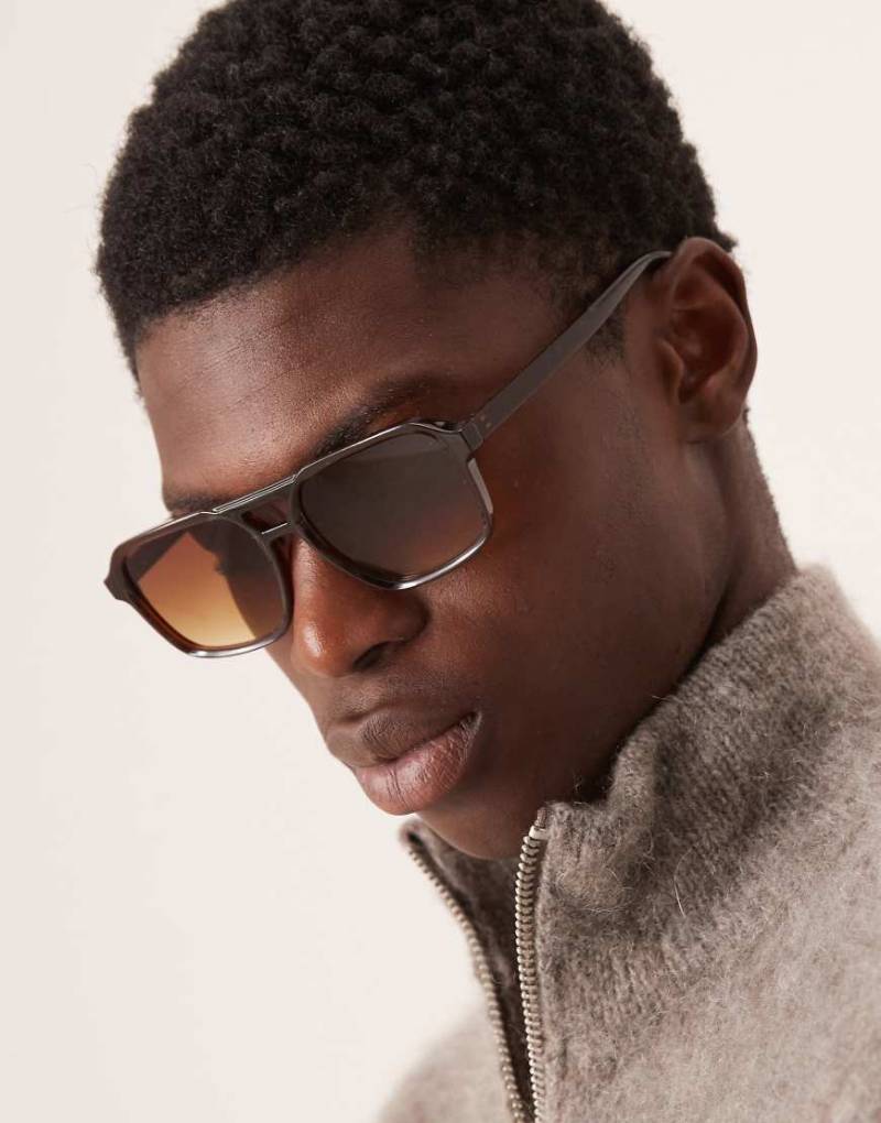 ASOS DESIGN - Piloten-Sonnenbrille mit braunem Gestell und Gläsern in Braun mit Farbverlauf-Brown von ASOS DESIGN