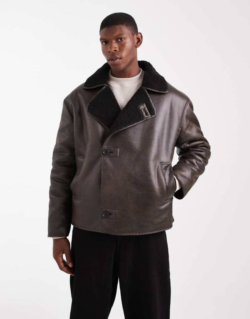 ASOS DESIGN - Pilotenjacke in Braun mit Teddyfell-Kragen-Brown von ASOS DESIGN