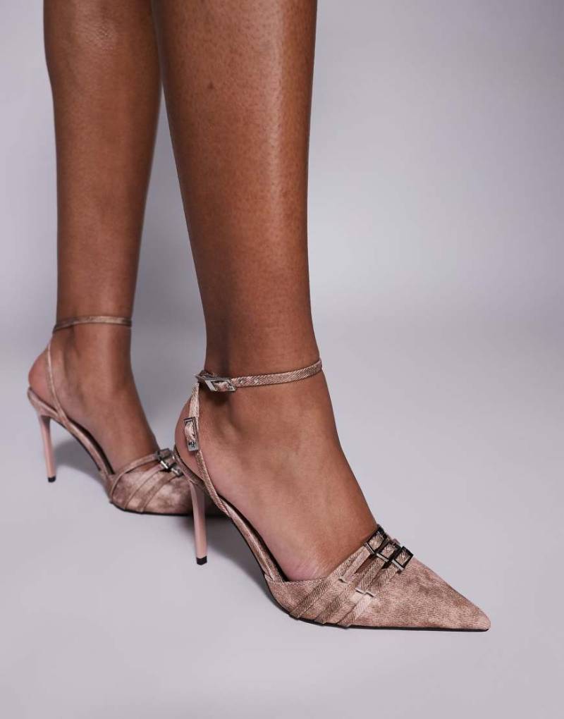 ASOS DESIGN - Playdate - Schuhe in Jeansrosa mit Schnallendetail und hohem Absatz von ASOS DESIGN