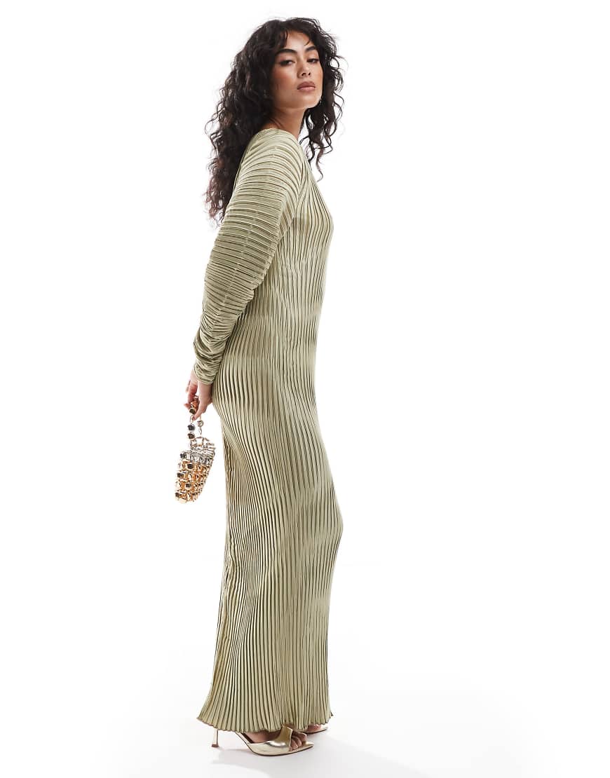ASOS DESIGN - Plissee-Maxikleid in Gold mit Cocoon-Ärmeln-Goldfarben von ASOS DESIGN