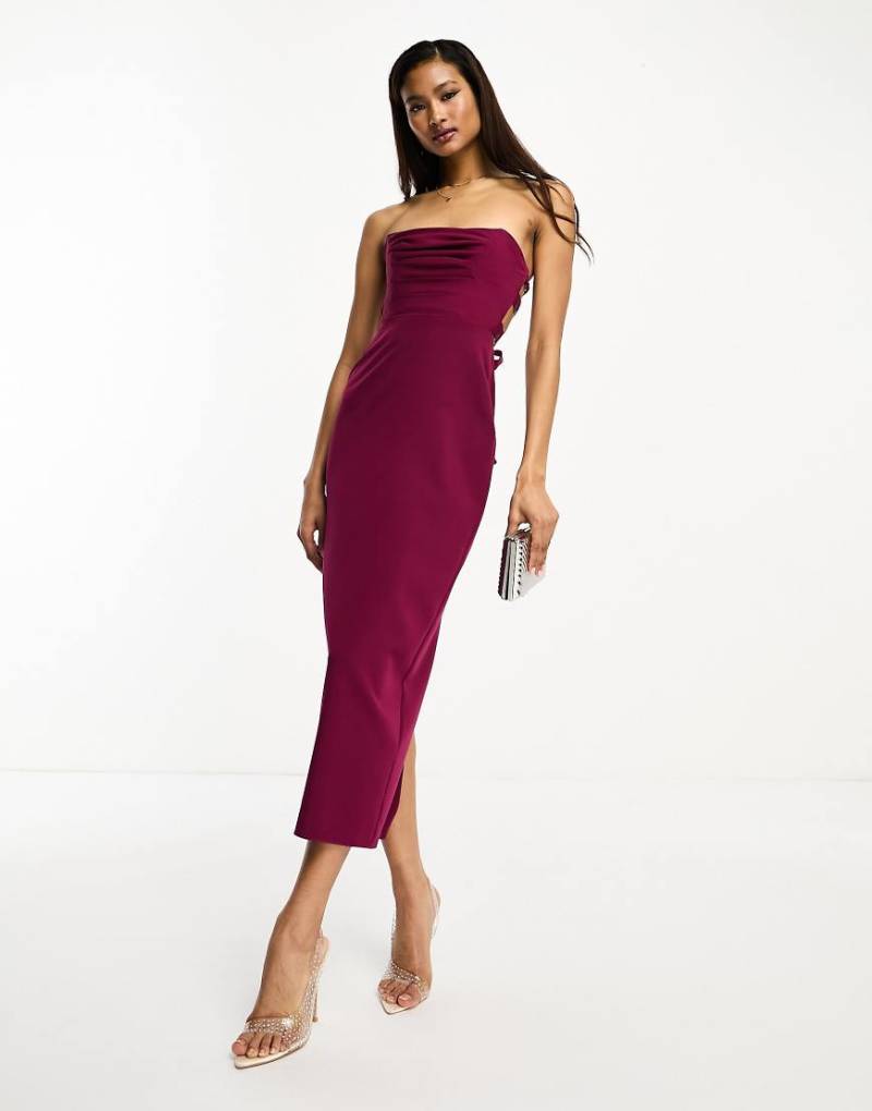 ASOS DESIGN - Plissiertes Bandeau-Midikleid mit Schnürung hinten in Lila von ASOS DESIGN