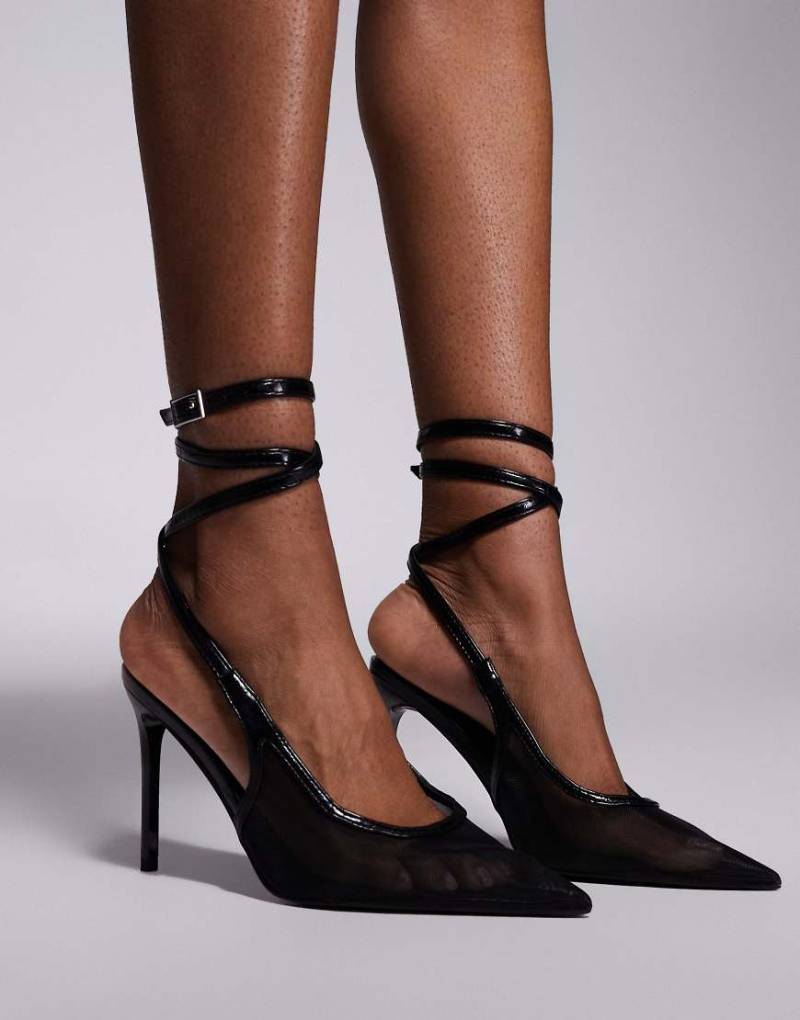ASOS DESIGN - Poetry - Absatzschuhe in Schwarz mit Fersenriemen, Netzstoff-Detail und hohem Absatz von ASOS DESIGN