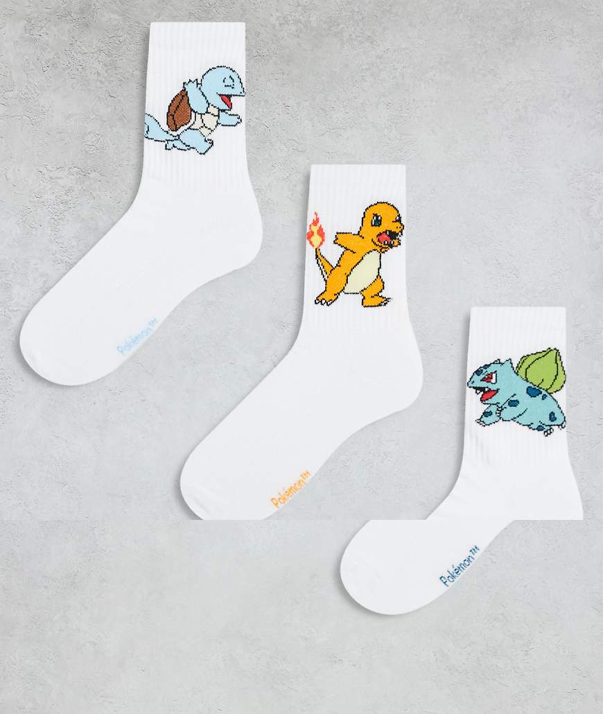 ASOS DESIGN - Pokémon - 3er-Pack Socken in Weiß mit Pokémon-Motiv von ASOS DESIGN