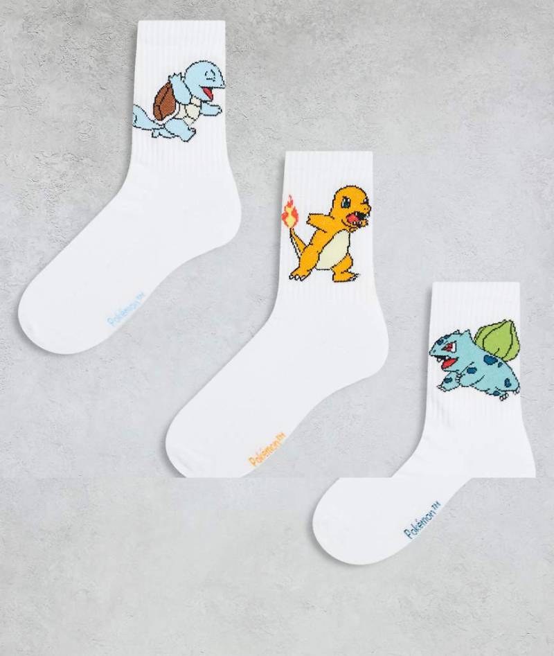 ASOS DESIGN - Pokémon - 3er-Pack Socken in Weiß mit Pokémon-Motiv von ASOS DESIGN