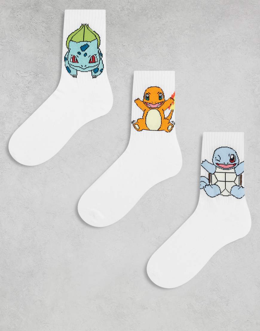 ASOS DESIGN - Pokémon - 3er-Pack Socken in Weiß mit Pokémon-Motiv von ASOS DESIGN