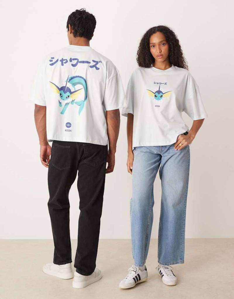 ASOS DESIGN - Pokémon - Kastiges Unisex-T-Shirt in Blau mit Aquana-Print und Oversize-Schnitt von ASOS DESIGN