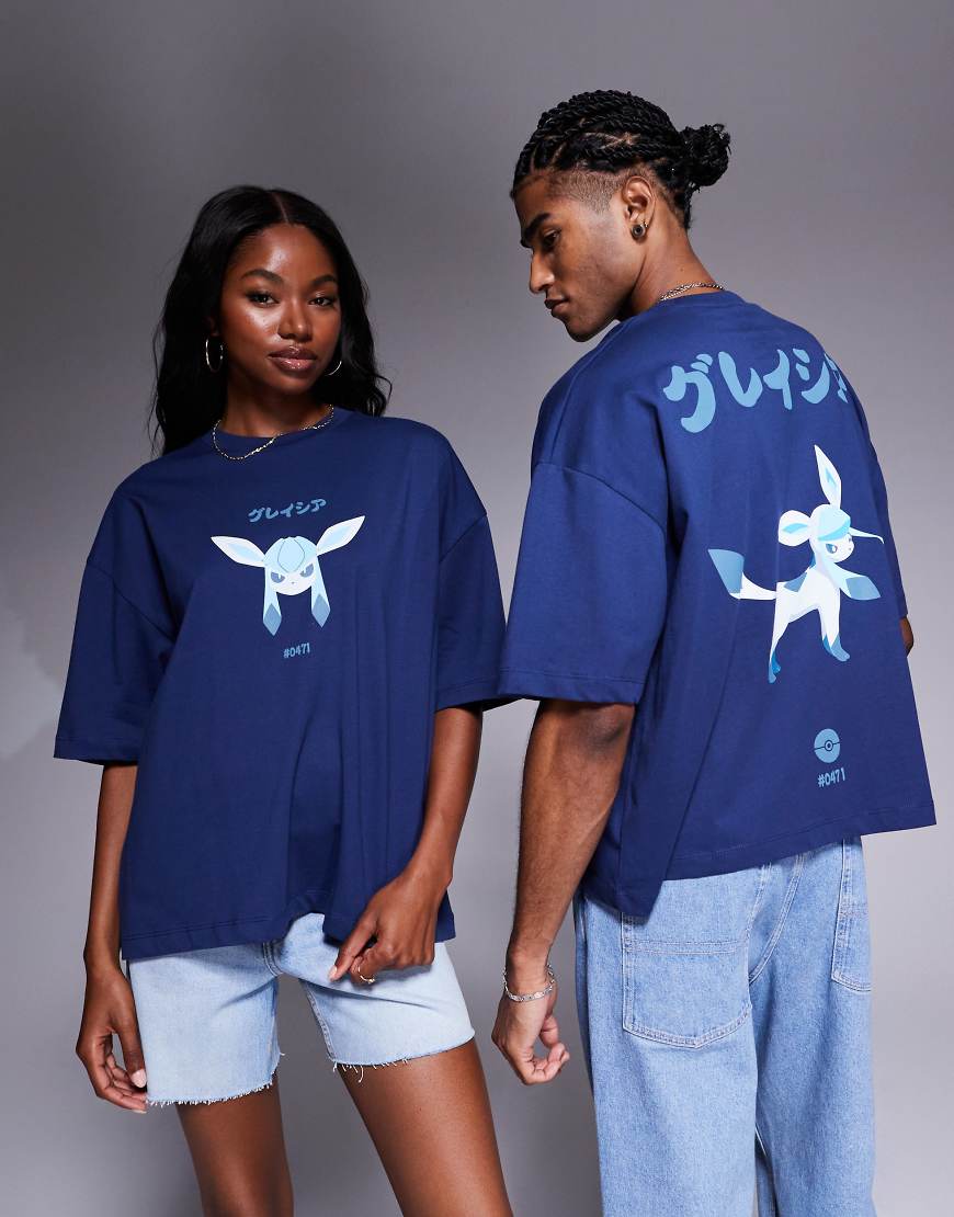 ASOS DESIGN - Pokémon - Unisex-T-Shirt in Blau mit Glaziola-Prints und Oversize-Schnitt von ASOS DESIGN
