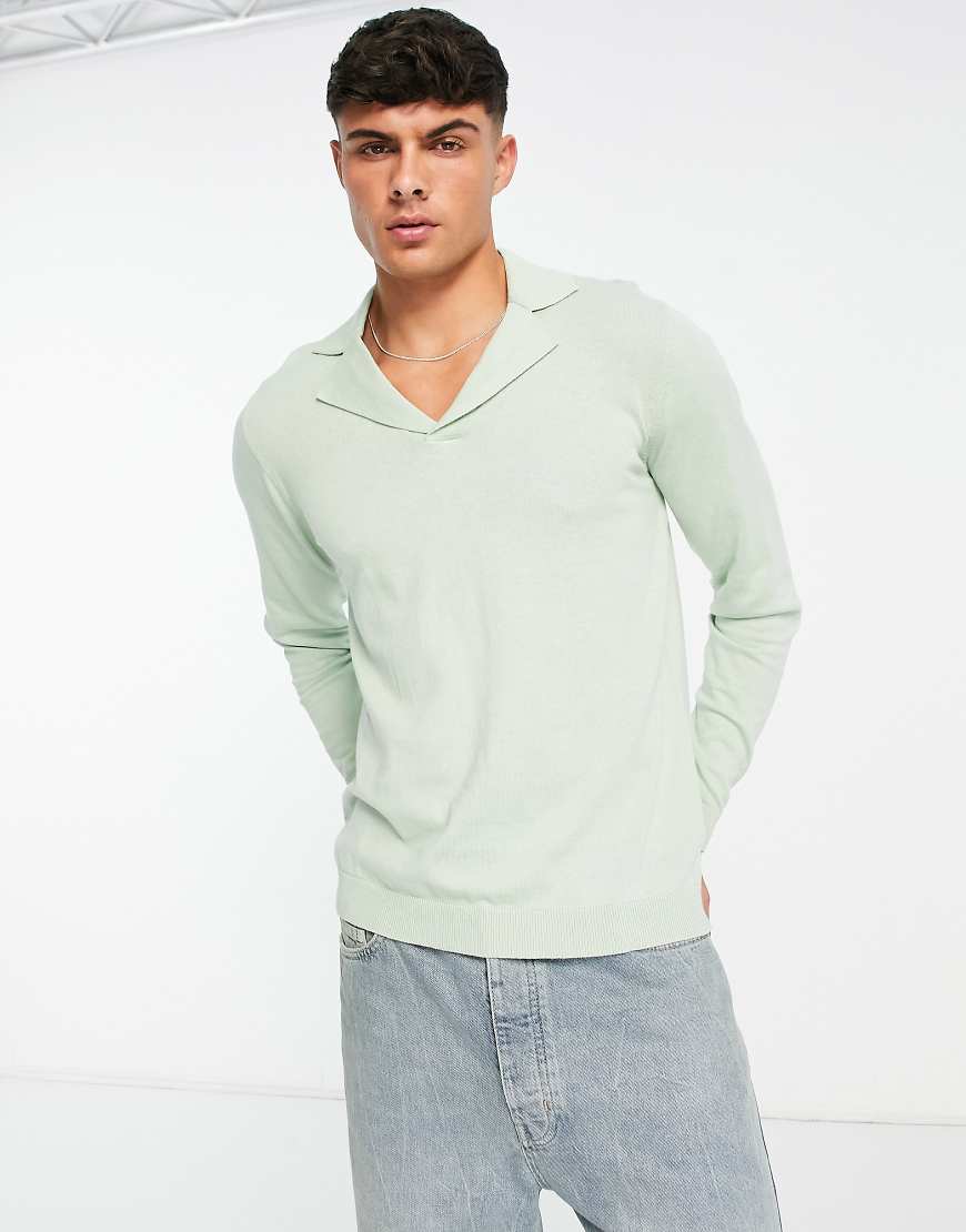 ASOS DESIGN - Polo-Strickpullover aus Baumwolle in Grün mit Reverskragen ASOS DESIGN - Polo-Strickpullover aus Baumwolle in Grün mit Reverskragen von ASOS DESIGN