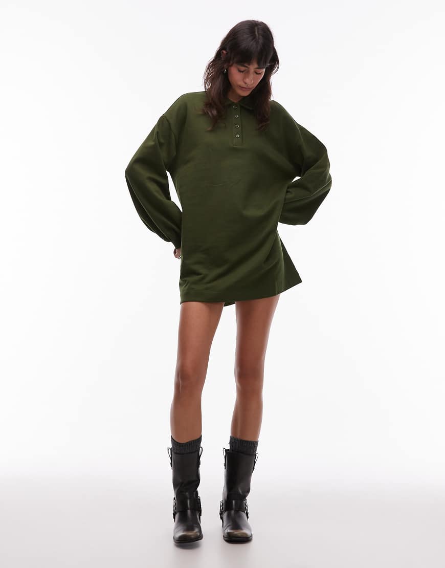 ASOS DESIGN - Polo-Sweatkleid in Minilänge aus Baumwolle in Tannengrün von ASOS DESIGN