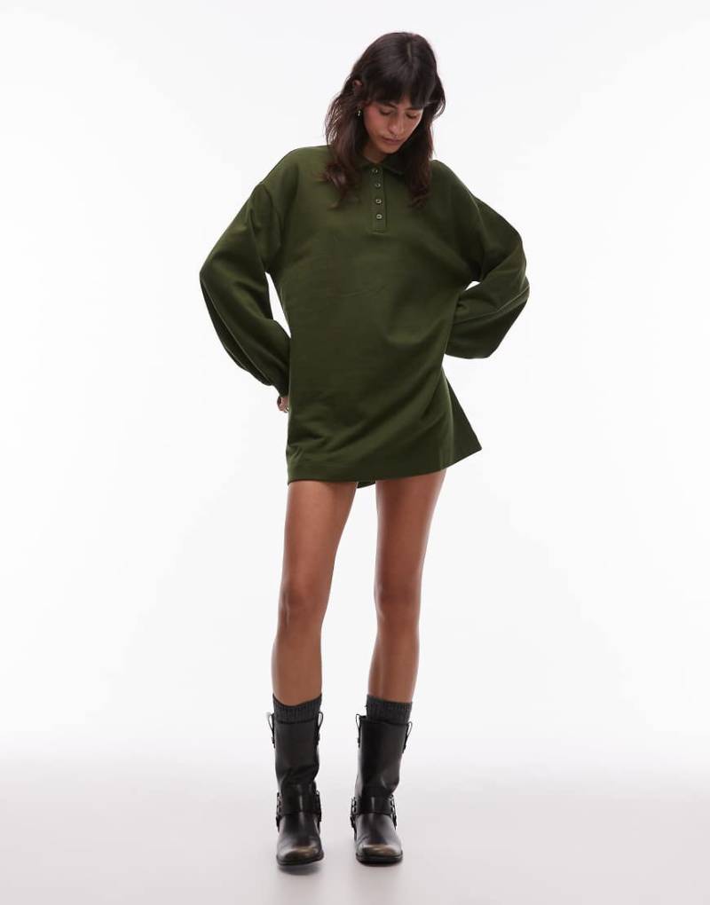 ASOS DESIGN - Polo-Sweatkleid in Minilänge aus Baumwolle in Tannengrün von ASOS DESIGN
