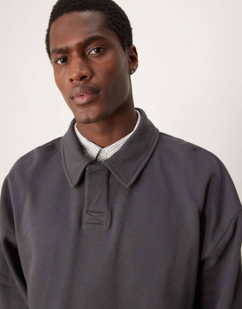 ASOS DESIGN - Polo-Sweatshirt in Grau mit festem Saum, Kombiteil von ASOS DESIGN