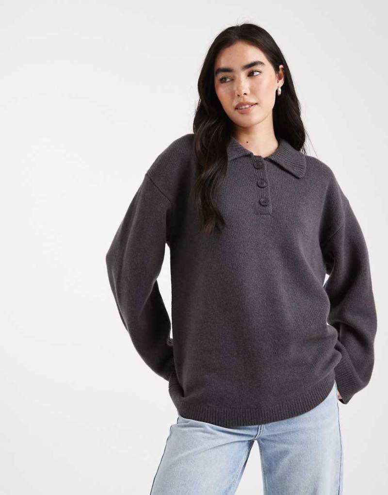 ASOS DESIGN - Premium - Polohemd aus Lammwolle in Anthrazit-Grau von ASOS DESIGN