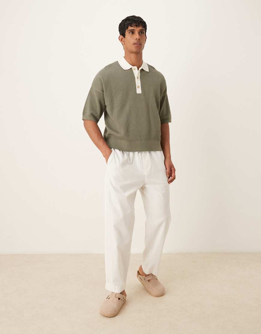 ASOS DESIGN - Polohemd aus Strick in Khaki mit Oversize-Schnitt-Grün von ASOS DESIGN