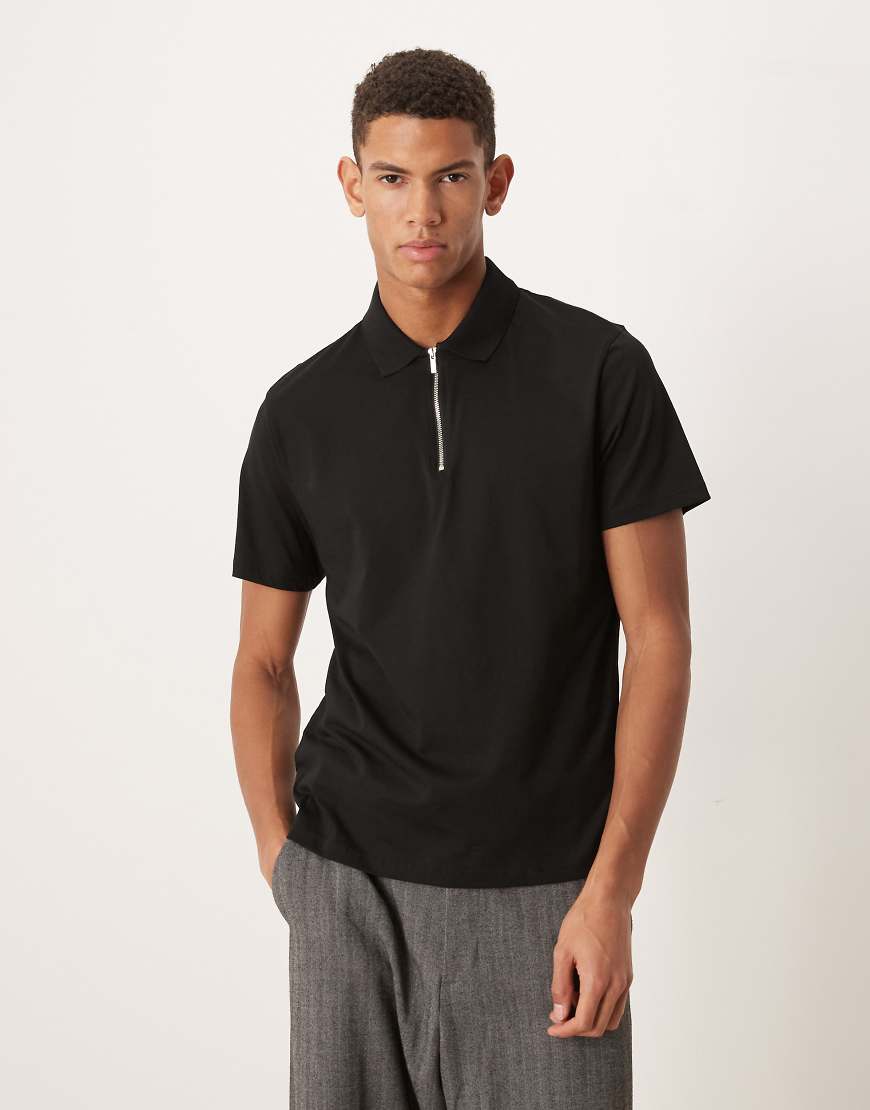 ASOS DESIGN - Polohemd aus hochwertiger SUPIMA-Baumwolle in Schwarz​ von ASOS DESIGN