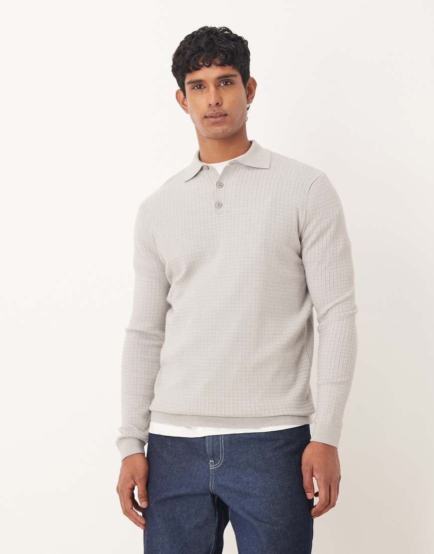 ASOS DESIGN - Polohemd aus strukturiertem Strick in Grau von ASOS DESIGN