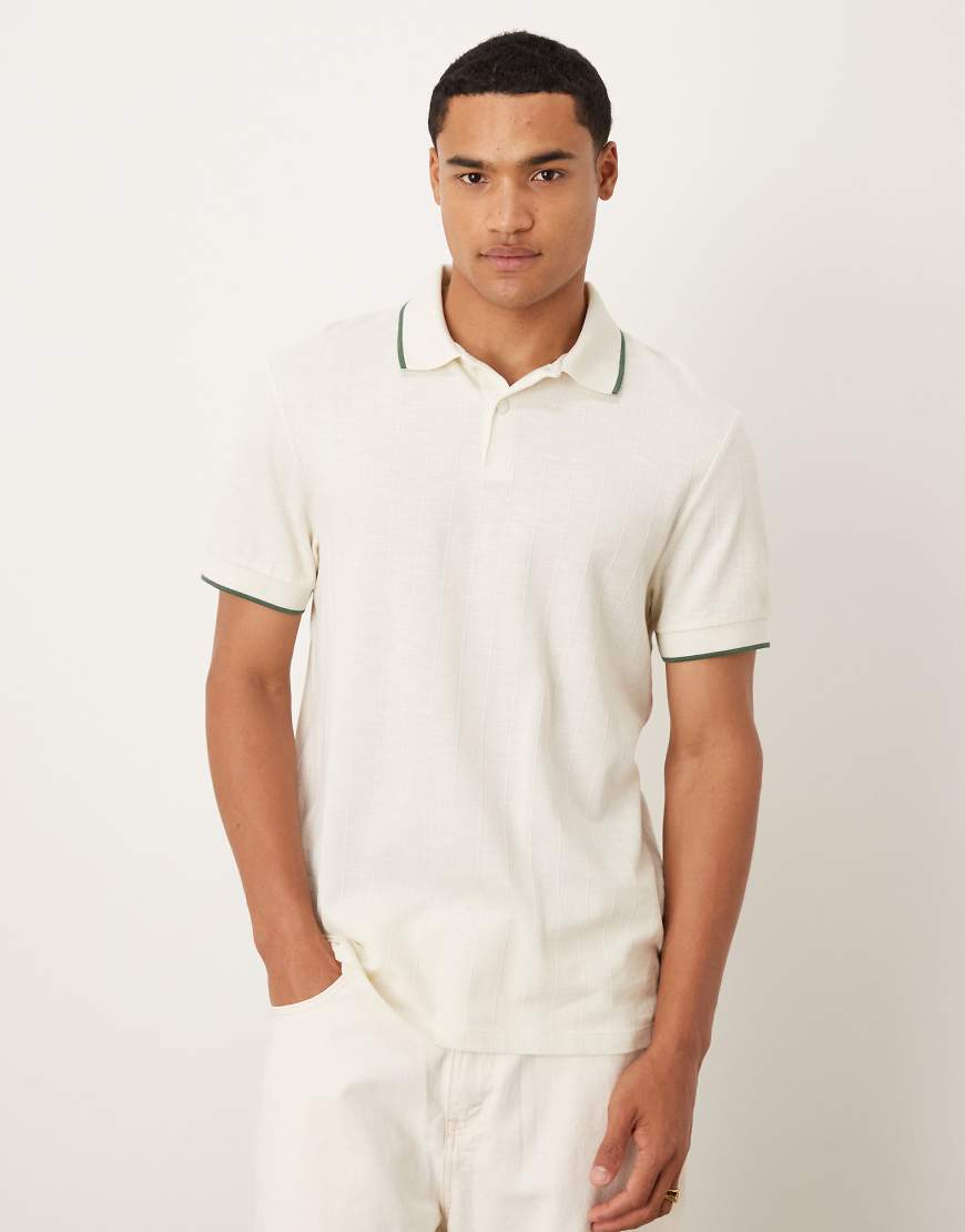 ASOS DESIGN - Polohemd in Cremeweiß mit Zierstreifen von ASOS DESIGN