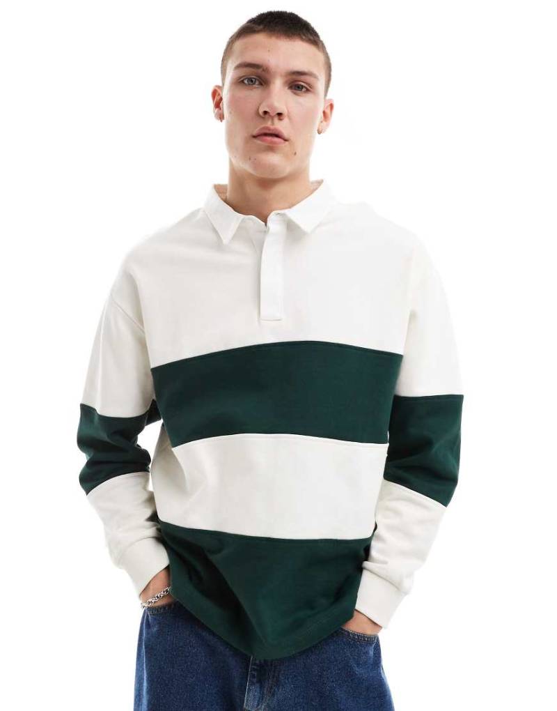 ASOS DESIGN - Polohemd mit Farbblock-Design in Grün und Weiß-Bunt von ASOS DESIGN