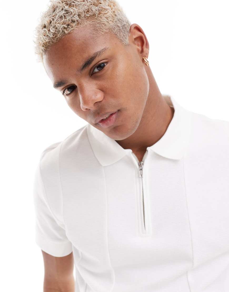 ASOS DESIGN - Poloshirt in Weiß mit silbernem Reißverschluss von ASOS DESIGN