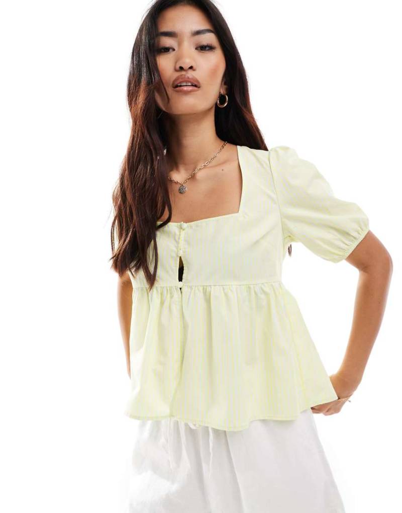 ASOS DESIGN - Popeline-Bluse in gestreiftem Gelb mit Knopfleiste von ASOS DESIGN