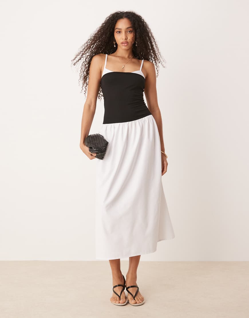 ASOS DESIGN - Popeline-Maxikleid in Schwarz und Weiß mit Abnähern ASOS DESIGN - Popeline-Maxikleid in Schwarz und Weiß mit Abnähern von ASOS DESIGN