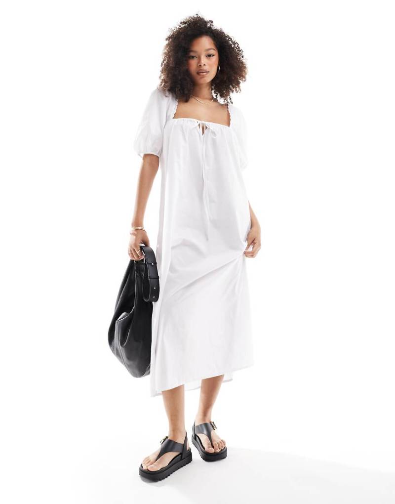 ASOS DESIGN - Popeline-Maxikleid in Weiß mit Puffärmeln von ASOS DESIGN