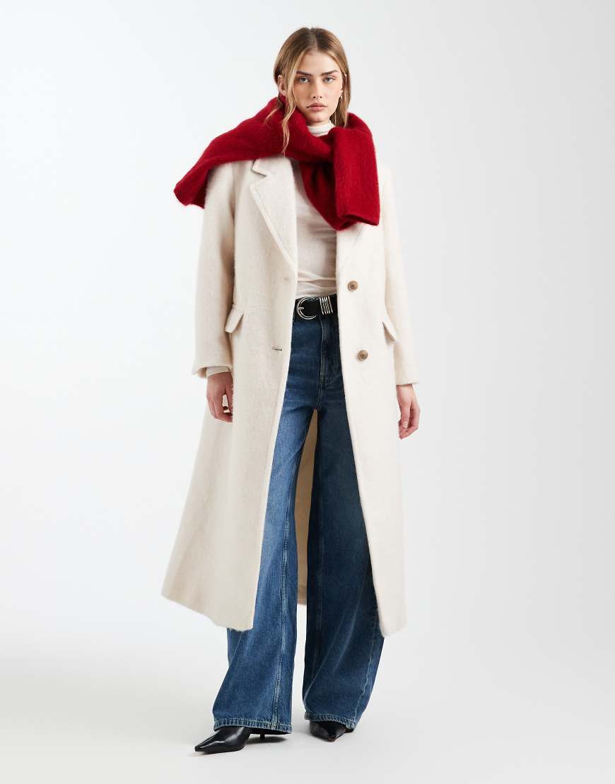 ASOS DESIGN - Premium - Dad-Mantel aus gebürstetem Wollmix in Creme-Weiß von ASOS DESIGN