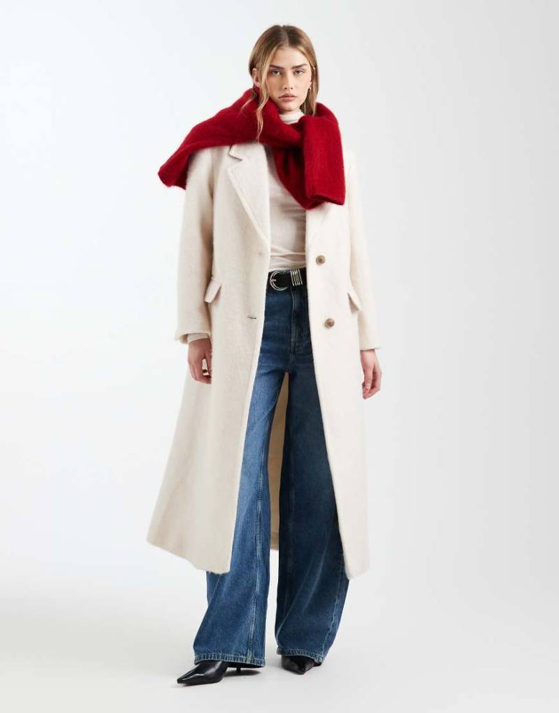 ASOS DESIGN - Premium - Dad-Mantel aus gebürstetem Wollmix in Creme-Weiß von ASOS DESIGN