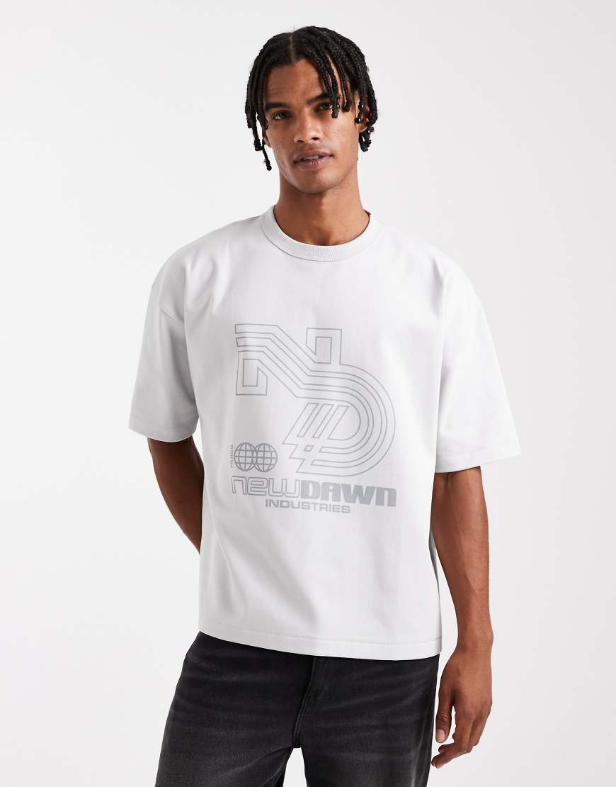 ASOS DESIGN - Premium - Kastiges Oversize-T-Shirt aus Interlock in Grau mit Straßengrafik von ASOS DESIGN