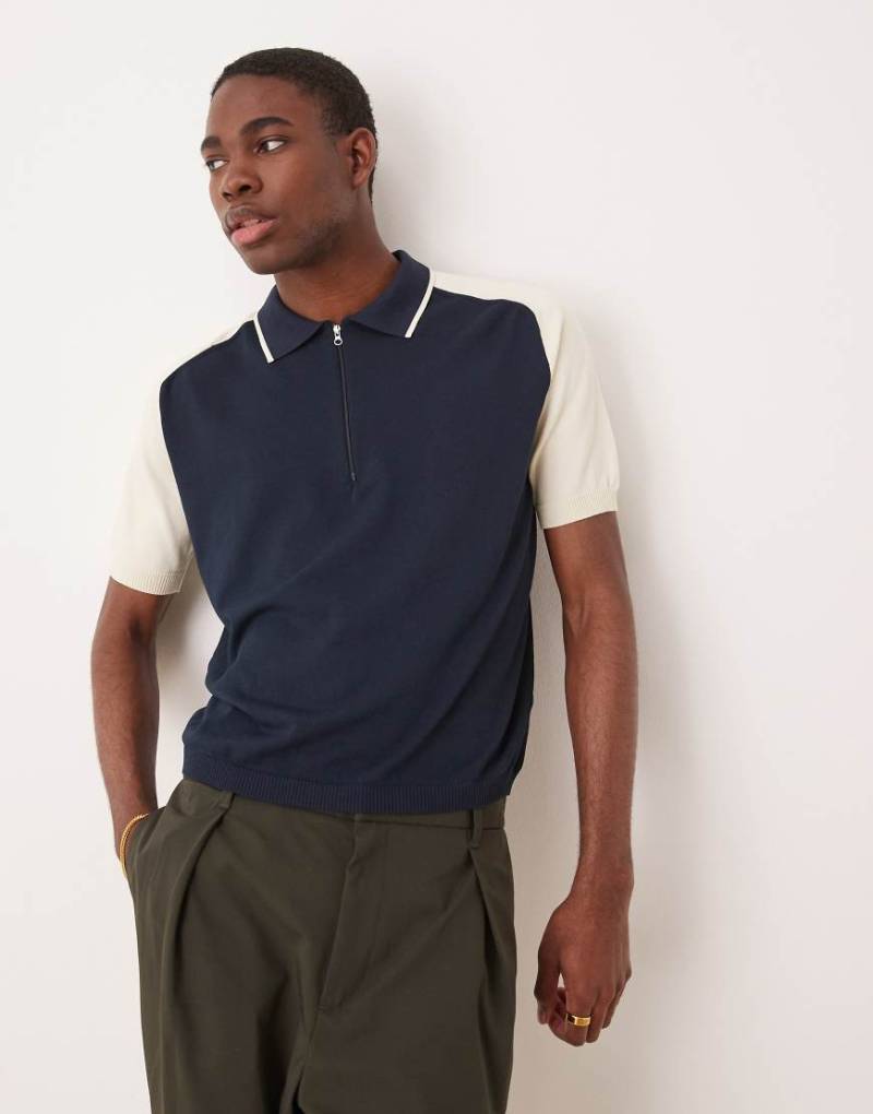 ASOS DESIGN - Premium - Locker und kastig geschnittenes Strick-Polohemd in Grün mit Reißverschluss von ASOS DESIGN