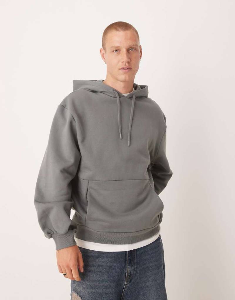 ASOS DESIGN - Premium - Oversize-Kapuzenpullover aus 400 g/m² schwerem Material in Grau mit Trompetenärmeln-Grün von ASOS DESIGN