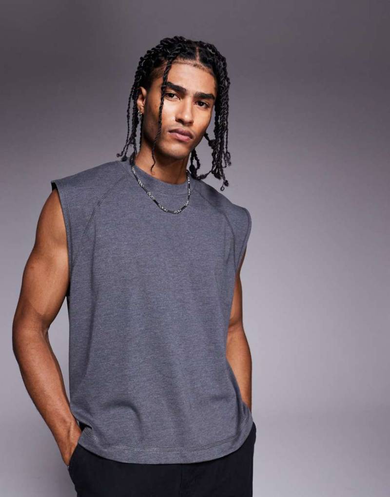 ASOS DESIGN - Oversize-Tanktop aus superschwerem Stoff in meliertem Anthrazit-Grau von ASOS DESIGN