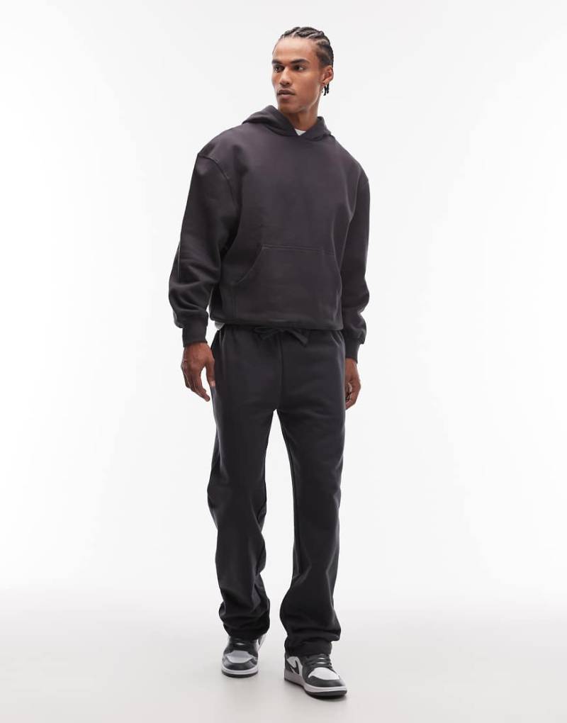 ASOS DESIGN - Hochwertige, gerade geschnittene Jogginghose aus schwerem Stoff in Anthrazit, 400 g/m²-Grau von ASOS DESIGN