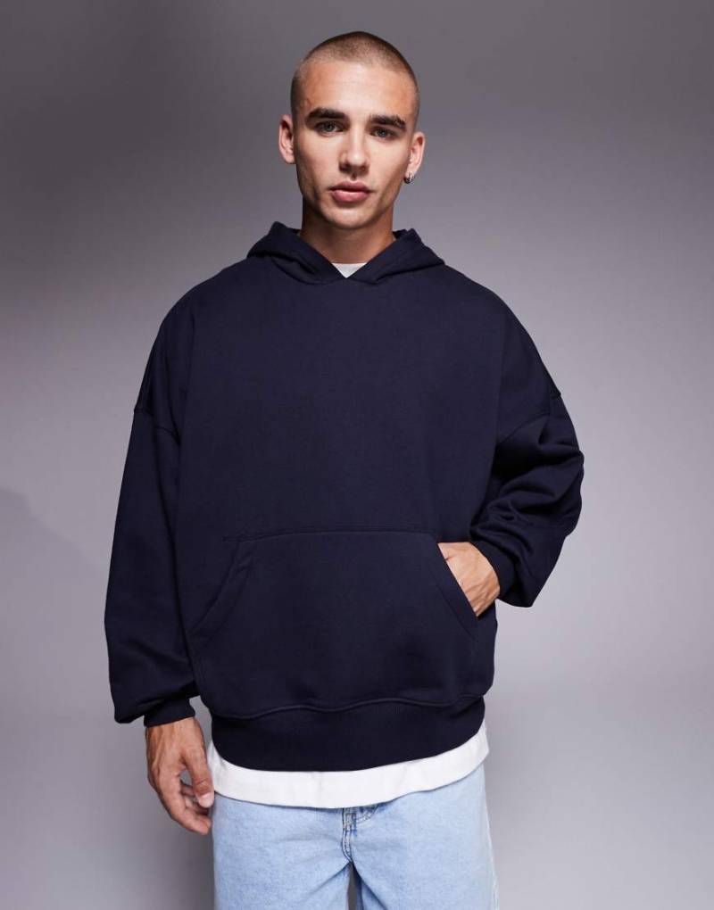 ASOS DESIGN - Premium - Schwerer Kapuzenpullover in Marineblau mit extremem Oversize-Schnitt, 400 g/m² von ASOS DESIGN