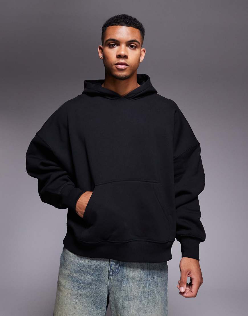 ASOS DESIGN - Premium - Schwerer Kapuzenpullover in Schwarz mit extremem Oversize-Schnitt, 400 g/m² von ASOS DESIGN