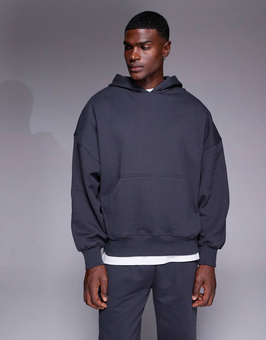 ASOS DESIGN - Premium - Schwerer Oversize-Kapuzenpullover in Anthrazit, 400 g/m²-Grau von ASOS DESIGN