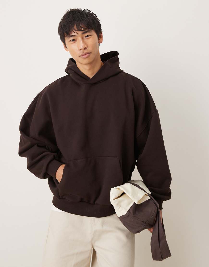 ASOS DESIGN - Premium - Schwerer Kapuzenpullover in Braun mit extremem Oversize-Schnitt, 400 g/m² von ASOS DESIGN