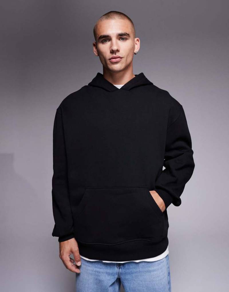 ASOS DESIGN - Premium - Schwerer Oversize-Kapuzenpullover in Schwarz mit längerem Schnitt, 400 g/m² von ASOS DESIGN