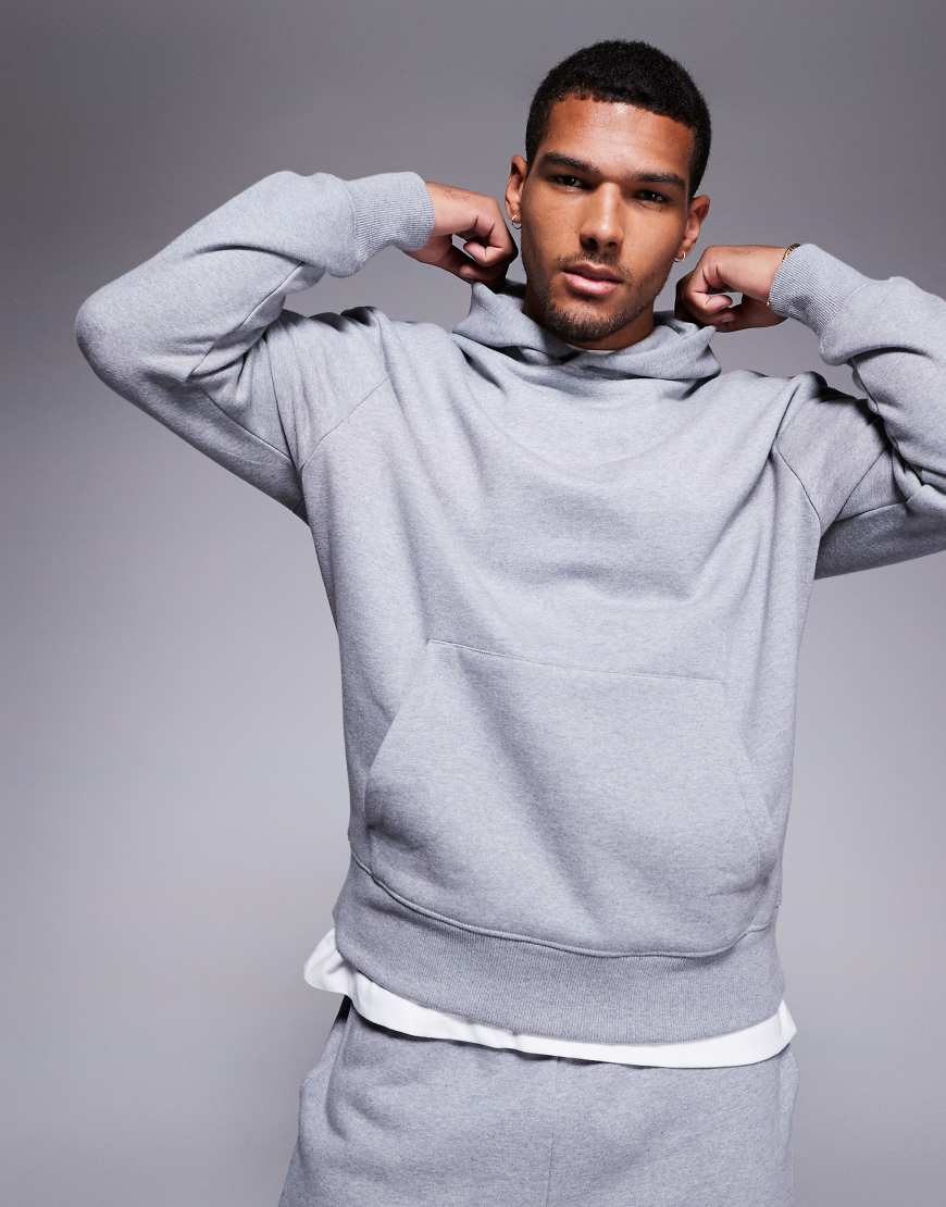 ASOS DESIGN - Premium - Schwerer Oversize-Kapuzenpullover in meliertem Grau, 400 g/m² von ASOS DESIGN
